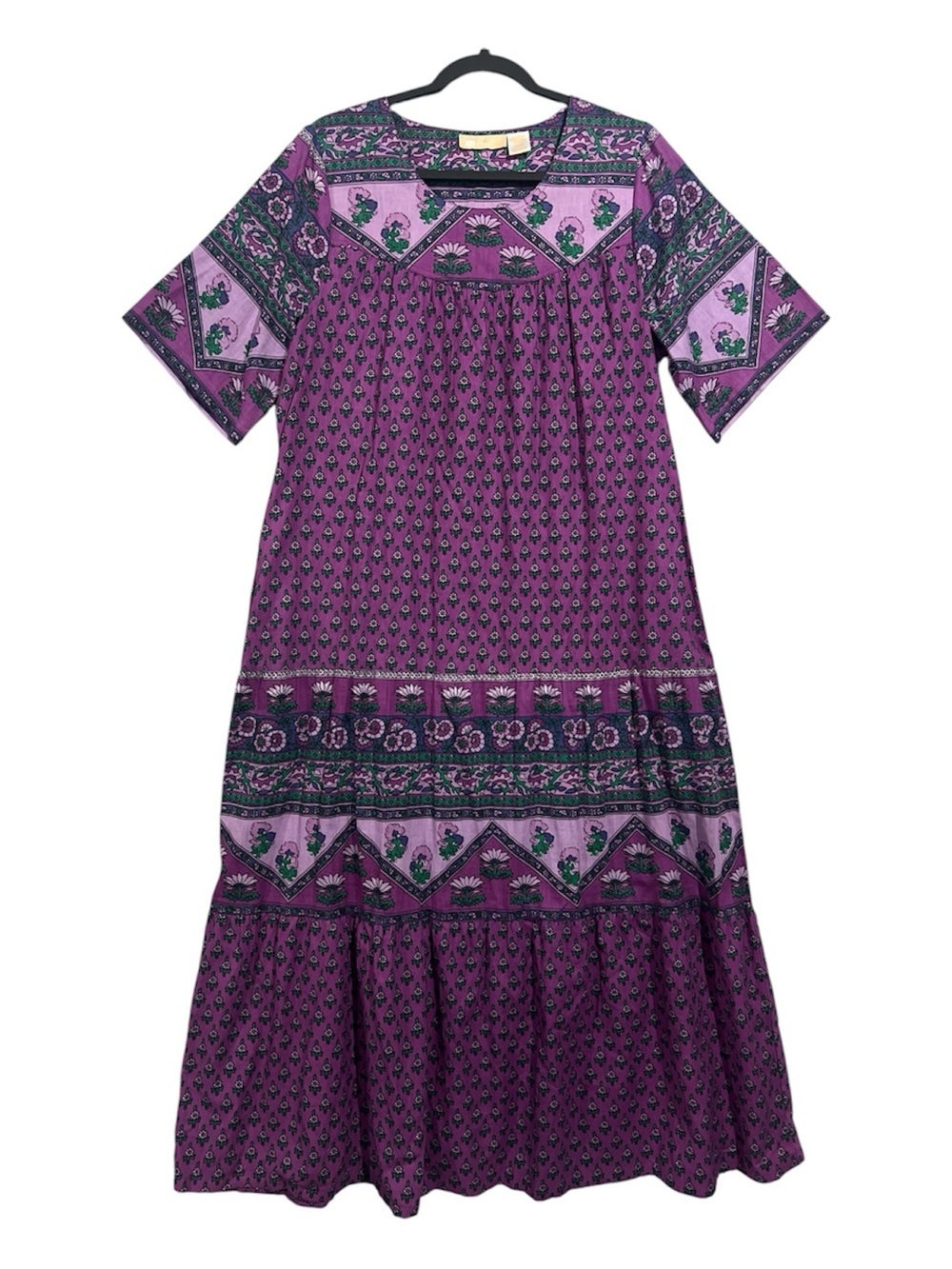 Vintage La Cera Dress Women’s Medium Purple Floral Cottagecore Boho Maxi Tiered